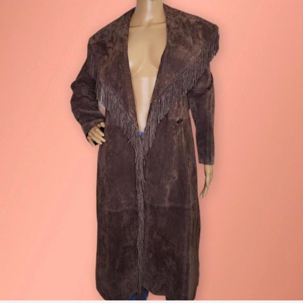 LONG BROWN SUEDE FRINGE JACKET